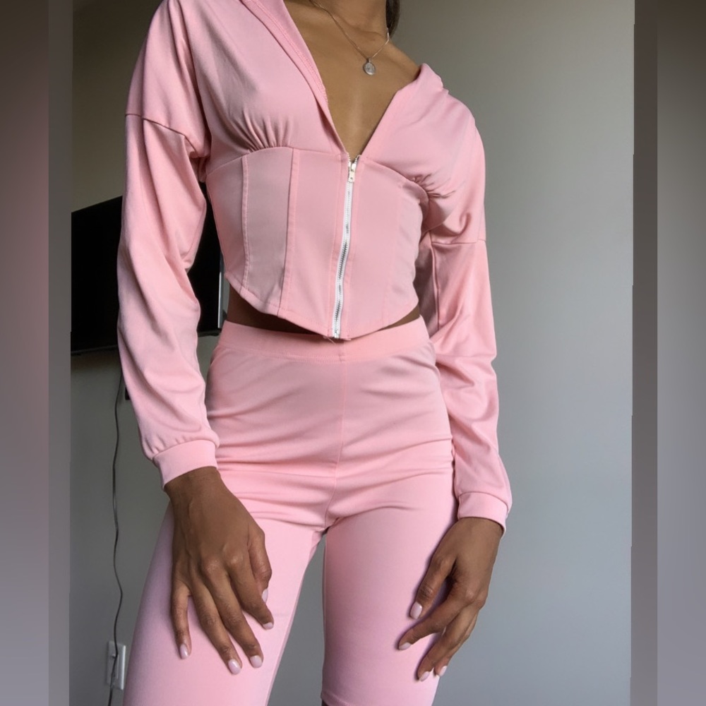 Pink Corset Sporty Set with Hood